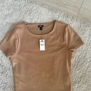Express Tan Fitted Short Sleeve T-Shirt